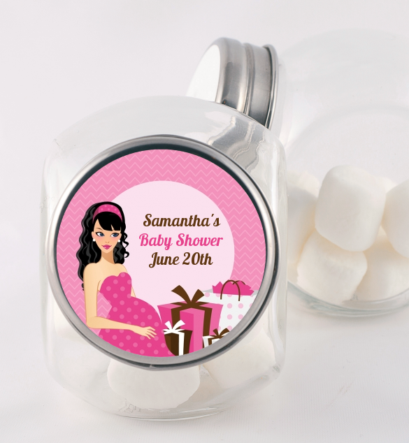  Modern Mommy Crib It's A Girl - Personalized Baby Shower Candy Jar Black Hair A