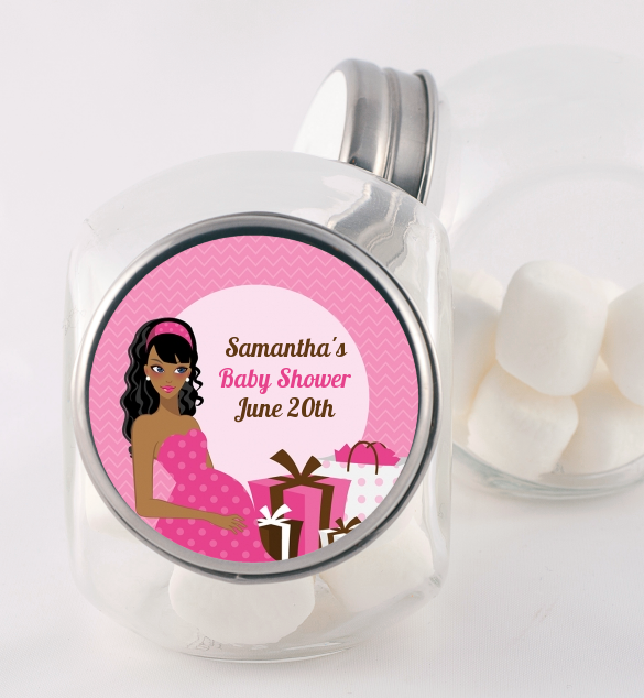  Modern Mommy Crib It's A Girl - Personalized Baby Shower Candy Jar Black Hair A