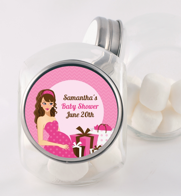  Modern Mommy Crib It's A Girl - Personalized Baby Shower Candy Jar Black Hair A