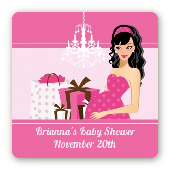  Modern Mommy Crib It's A Girl - Square Personalized Baby Shower Sticker Labels Black Hair A