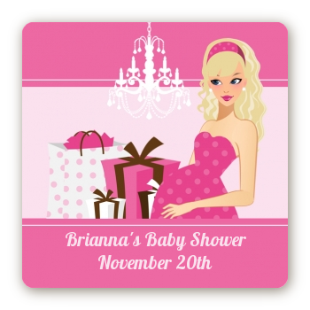  Modern Mommy Crib It's A Girl - Square Personalized Baby Shower Sticker Labels Black Hair A