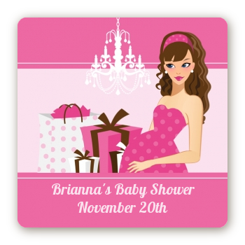  Modern Mommy Crib It's A Girl - Square Personalized Baby Shower Sticker Labels Black Hair A