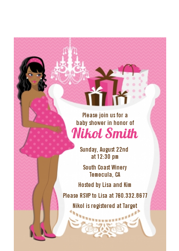  Modern Mommy Crib It's A Girl - Baby Shower Petite Invitations African American