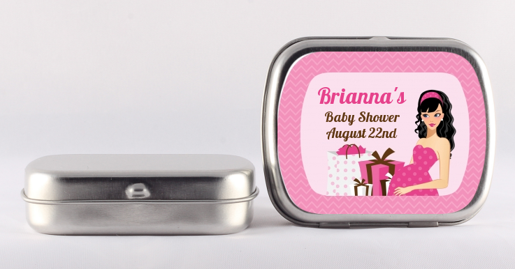  Modern Mommy Crib It's A Girl - Personalized Baby Shower Mint Tins Black Hair A