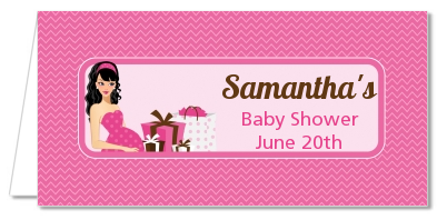  Modern Mommy Crib It's A Girl - Personalized Baby Shower Place Cards Black Hair A