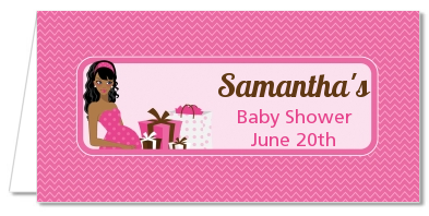  Modern Mommy Crib It's A Girl - Personalized Baby Shower Place Cards Black Hair A