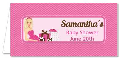  Modern Mommy Crib It's A Girl - Personalized Baby Shower Place Cards Black Hair A