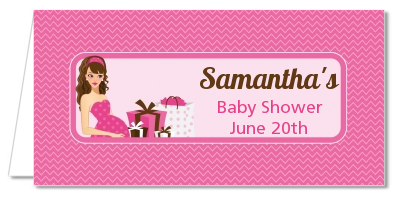  Modern Mommy Crib It's A Girl - Personalized Baby Shower Place Cards Black Hair A