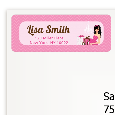  Modern Mommy Crib It's A Girl - Baby Shower Return Address Labels Black Hair A