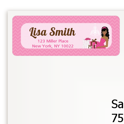  Modern Mommy Crib It's A Girl - Baby Shower Return Address Labels Black Hair A