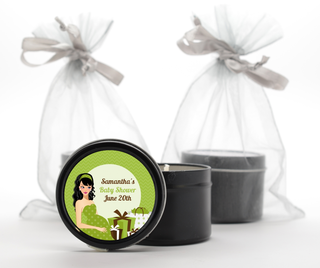  Modern Mommy Crib Neutral - Baby Shower Black Candle Tin Favors Black Hair A