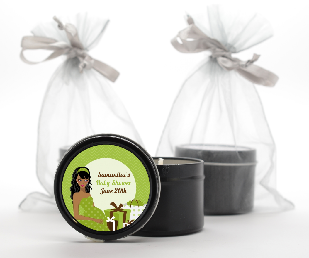  Modern Mommy Crib Neutral - Baby Shower Black Candle Tin Favors Black Hair A