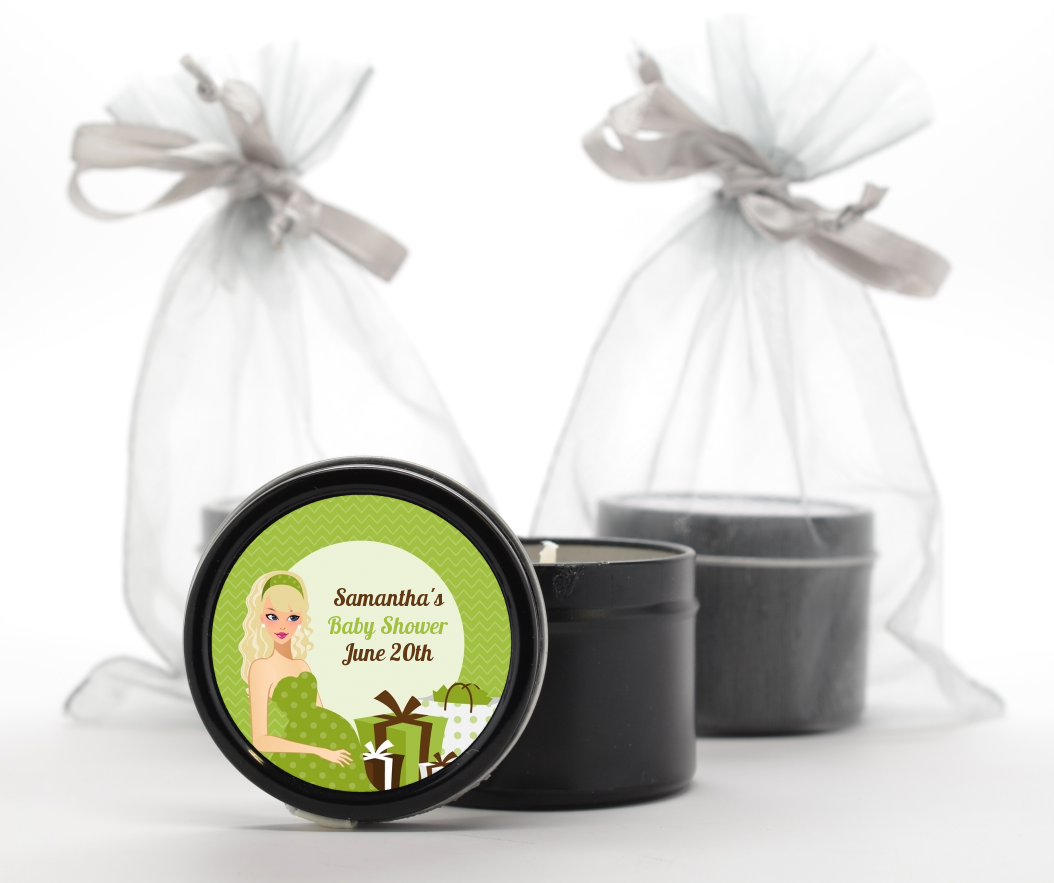  Modern Mommy Crib Neutral - Baby Shower Black Candle Tin Favors Black Hair A