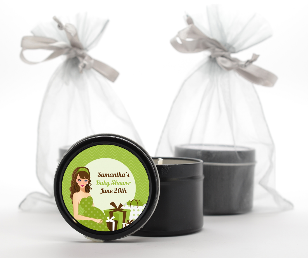  Modern Mommy Crib Neutral - Baby Shower Black Candle Tin Favors Black Hair A