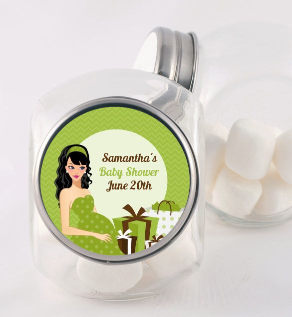  Modern Mommy Crib Neutral - Personalized Baby Shower Candy Jar Black Hair A