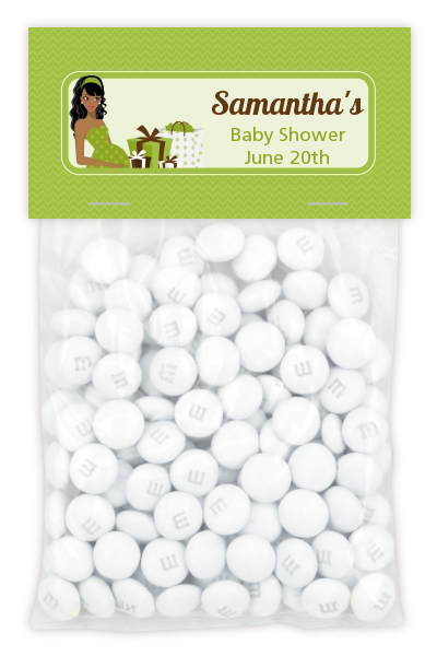  Modern Mommy Crib Neutral - Custom Baby Shower Treat Bag Topper Black Hair A