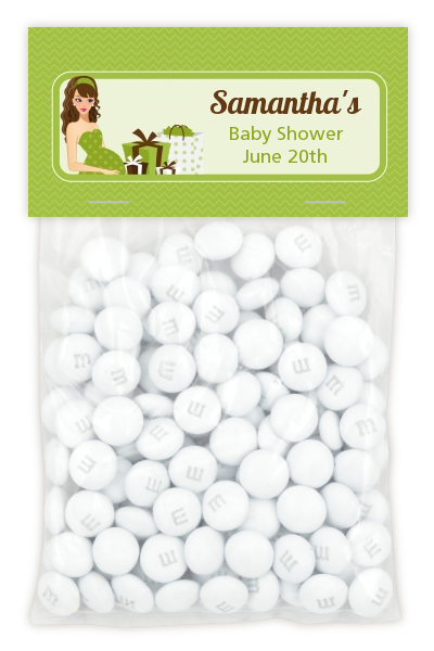  Modern Mommy Crib Neutral - Custom Baby Shower Treat Bag Topper Black Hair A
