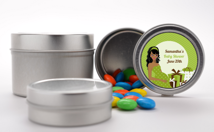  Modern Mommy Crib Neutral - Custom Baby Shower Favor Tins Black Hair A