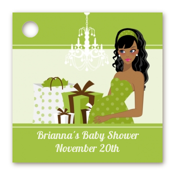  Modern Mommy Crib Neutral - Personalized Baby Shower Card Stock Favor Tags Black Hair A