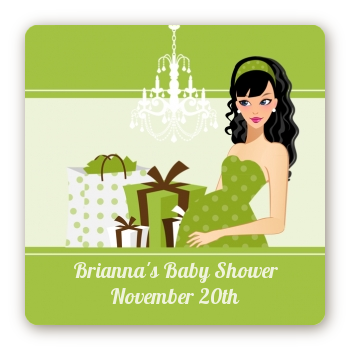  Modern Mommy Crib Neutral - Square Personalized Baby Shower Sticker Labels Black Hair A