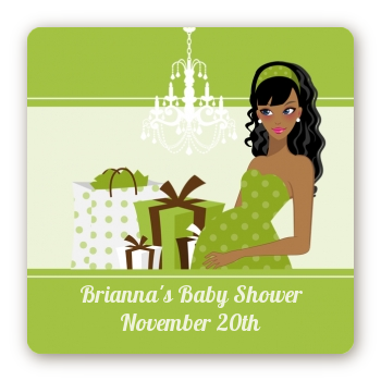  Modern Mommy Crib Neutral - Square Personalized Baby Shower Sticker Labels Black Hair A