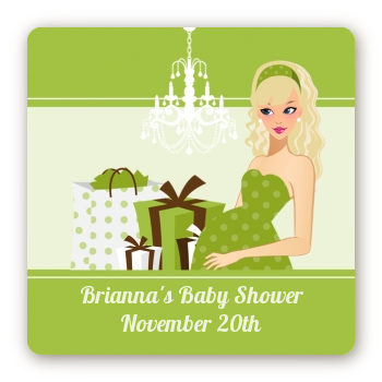 Modern Mommy Crib Neutral - Square Personalized Baby Shower Sticker Labels Black Hair A