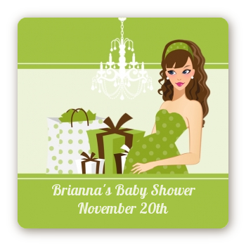  Modern Mommy Crib Neutral - Square Personalized Baby Shower Sticker Labels Black Hair A