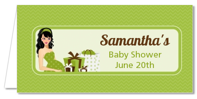  Modern Mommy Crib Neutral - Personalized Baby Shower Place Cards Black Hair A