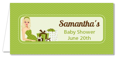  Modern Mommy Crib Neutral - Personalized Baby Shower Place Cards Black Hair A