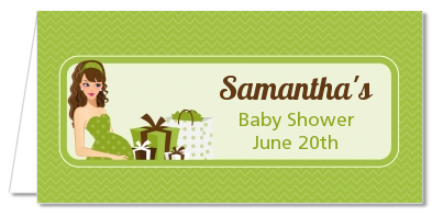  Modern Mommy Crib Neutral - Personalized Baby Shower Place Cards Black Hair A