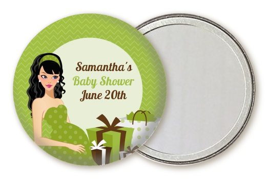  Modern Mommy Crib Neutral - Personalized Baby Shower Pocket Mirror Favors Black Hair A