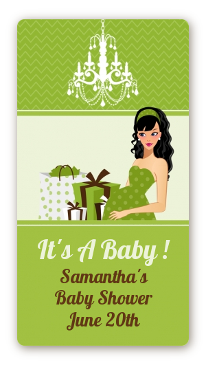  Modern Mommy Crib Neutral - Custom Rectangle Baby Shower Sticker/Labels Black Hair A