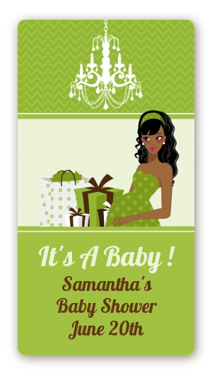  Modern Mommy Crib Neutral - Custom Rectangle Baby Shower Sticker/Labels Black Hair A