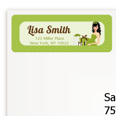  Modern Mommy Crib Neutral - Baby Shower Return Address Labels Black Hair A