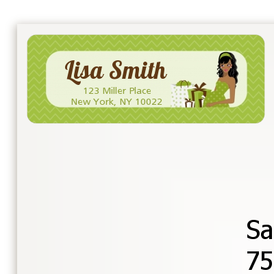  Modern Mommy Crib Neutral - Baby Shower Return Address Labels Black Hair A