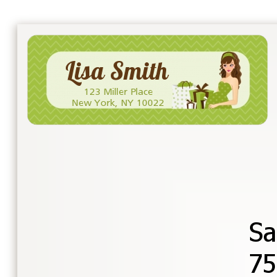  Modern Mommy Crib Neutral - Baby Shower Return Address Labels Black Hair A