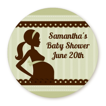  Mommy Silhouette It's a Baby - Round Personalized Baby Shower Sticker Labels 