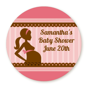  Mommy Silhouette It's a Girl - Round Personalized Baby Shower Sticker Labels 