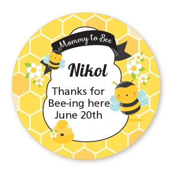  Mommy To Bee - Round Personalized Baby Shower Sticker Labels 