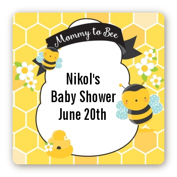 Mommy To Bee - Square Personalized Baby Shower Sticker Labels