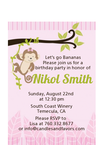 Monkey Girl - Birthday Party Petite Invitations