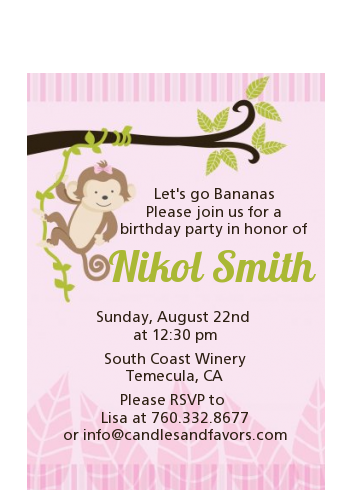  Monkey Girl - Baby Shower Petite Invitations 