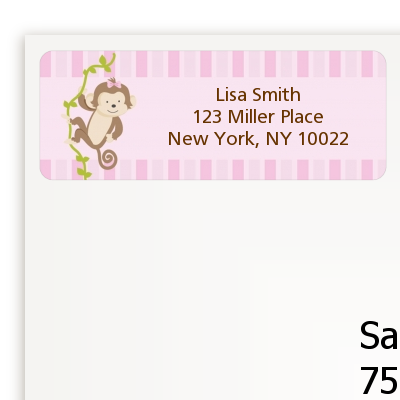 Monkey Girl - Birthday Party Return Address Labels