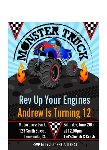 Monster Truck - Birthday Party Petite Invitations