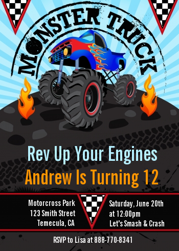 Monster Truck - Birthday Party Invitations