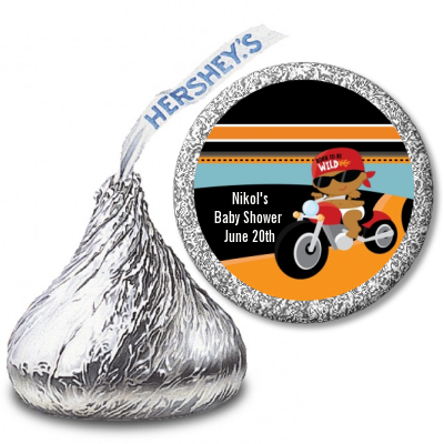 Motorcycle African American Baby Boy - Hershey Kiss Baby Shower Sticker Labels