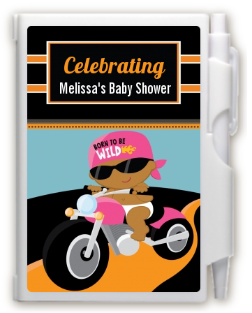 Motorcycle African American Baby Girl - Baby Shower Personalized Notebook Favor