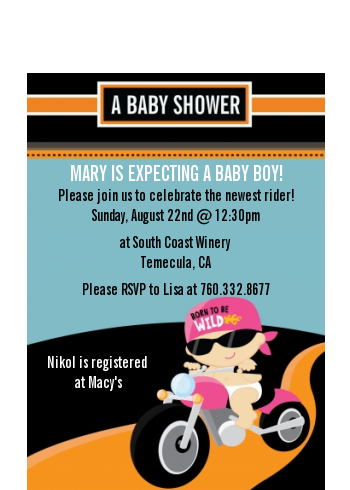  Motorcycle Baby - Baby Shower Petite Invitations Caucasian