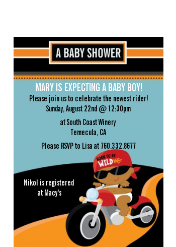  Motorcycle Baby - Baby Shower Petite Invitations Caucasian