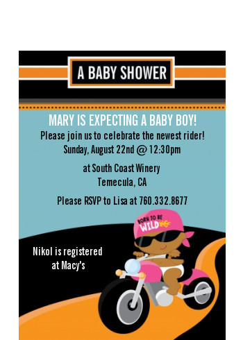  Motorcycle Baby - Baby Shower Petite Invitations Caucasian